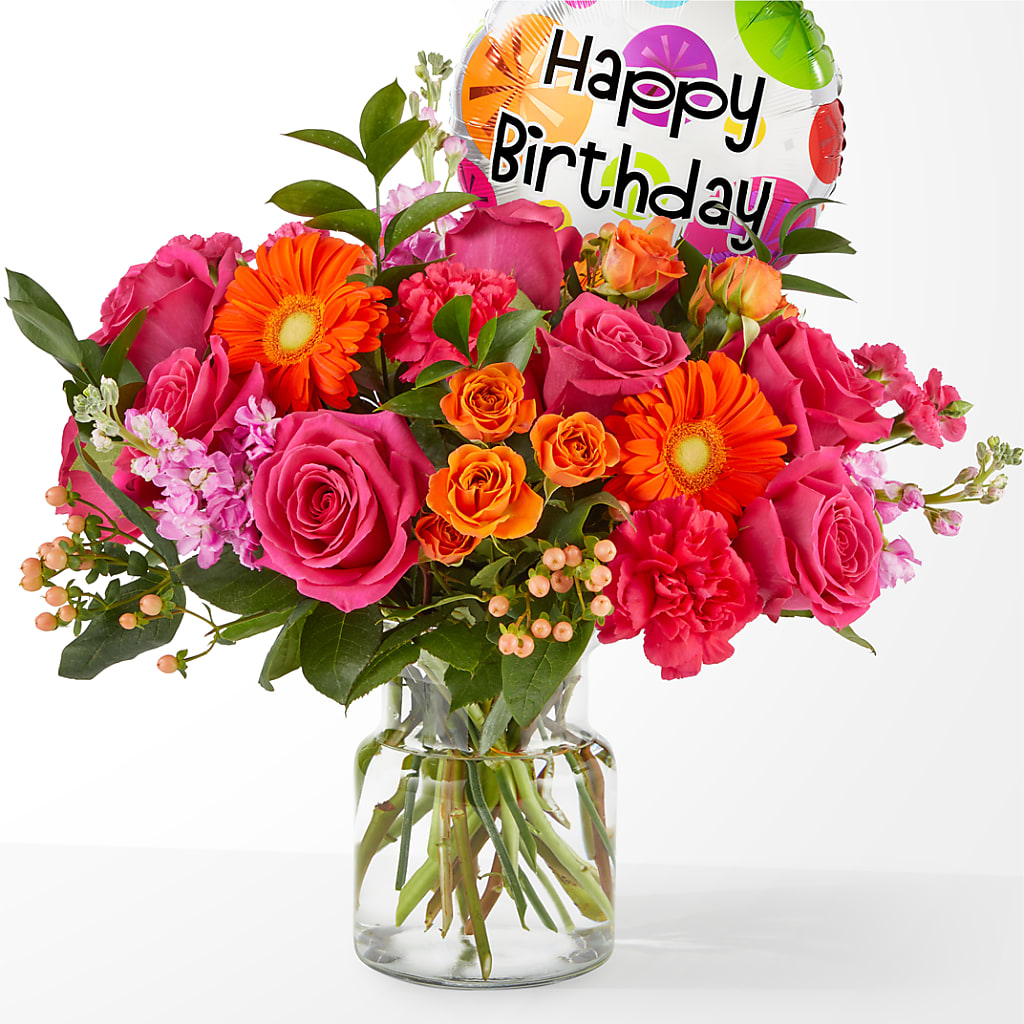 Fiesta Bouquet with Birthday Balloon – Blossoms In Studio Of Flowers, Forest MS