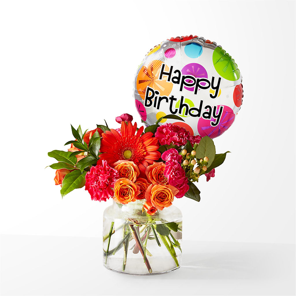 Fiesta Bouquet with Birthday Balloon – Blossoms In Studio Of Flowers, Forest MS