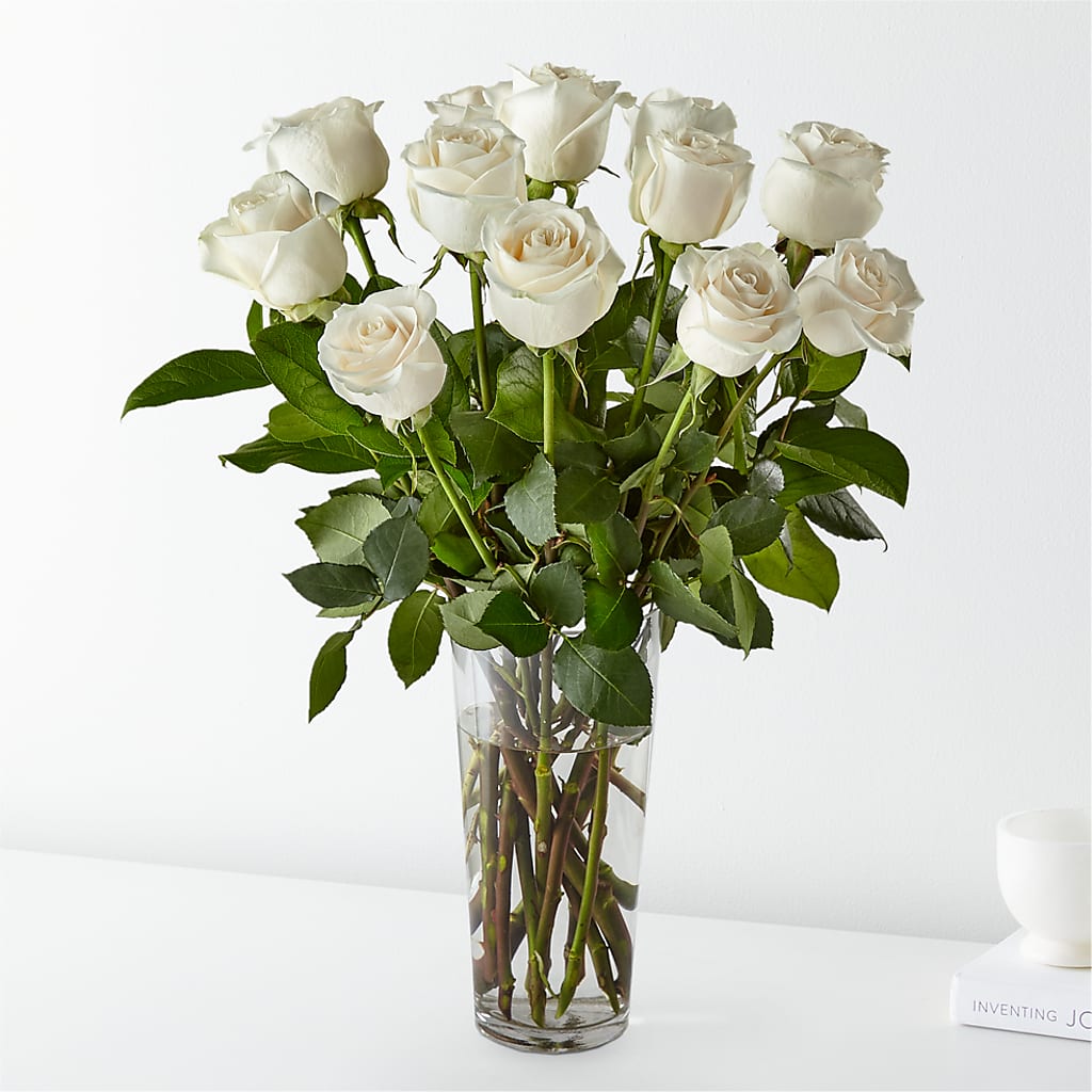 Long Stem White Rose Bouquet – Blossoms In Studio Of Flowers, Forest MS