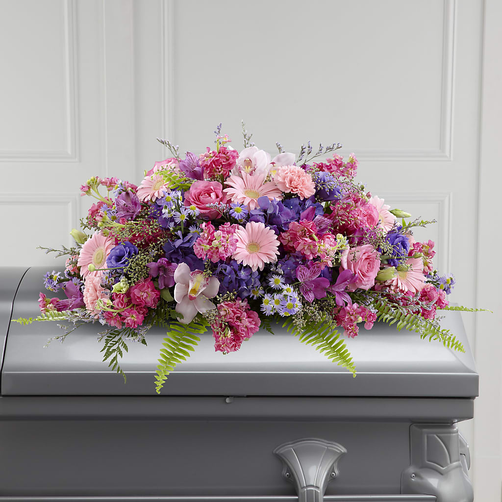 Glorious Garden Casket Spray – Blossoms In Studio Of Flowers, Forest MS