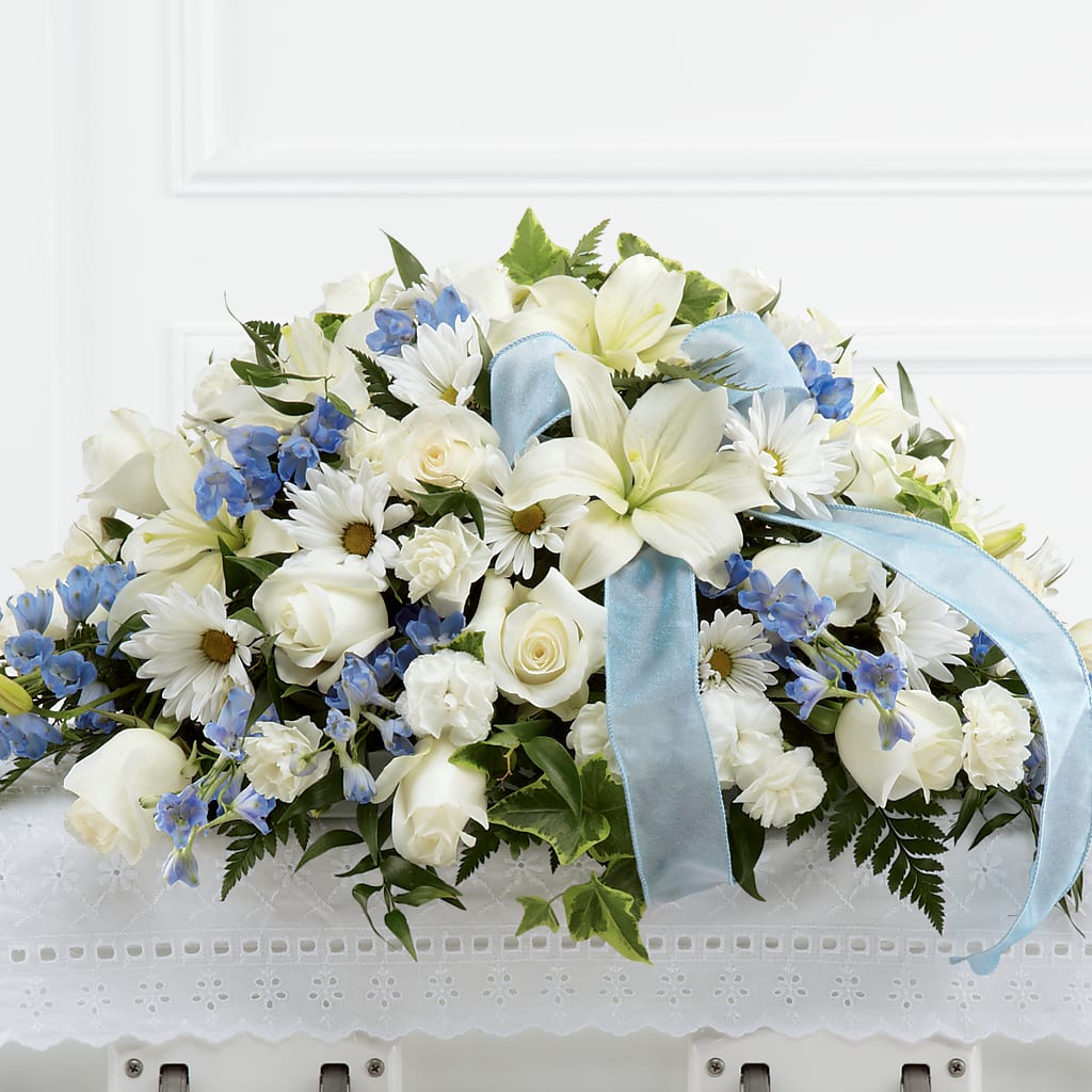 Tender Treasure Casket Spray – Blossoms In Studio Of Flowers, Forest MS