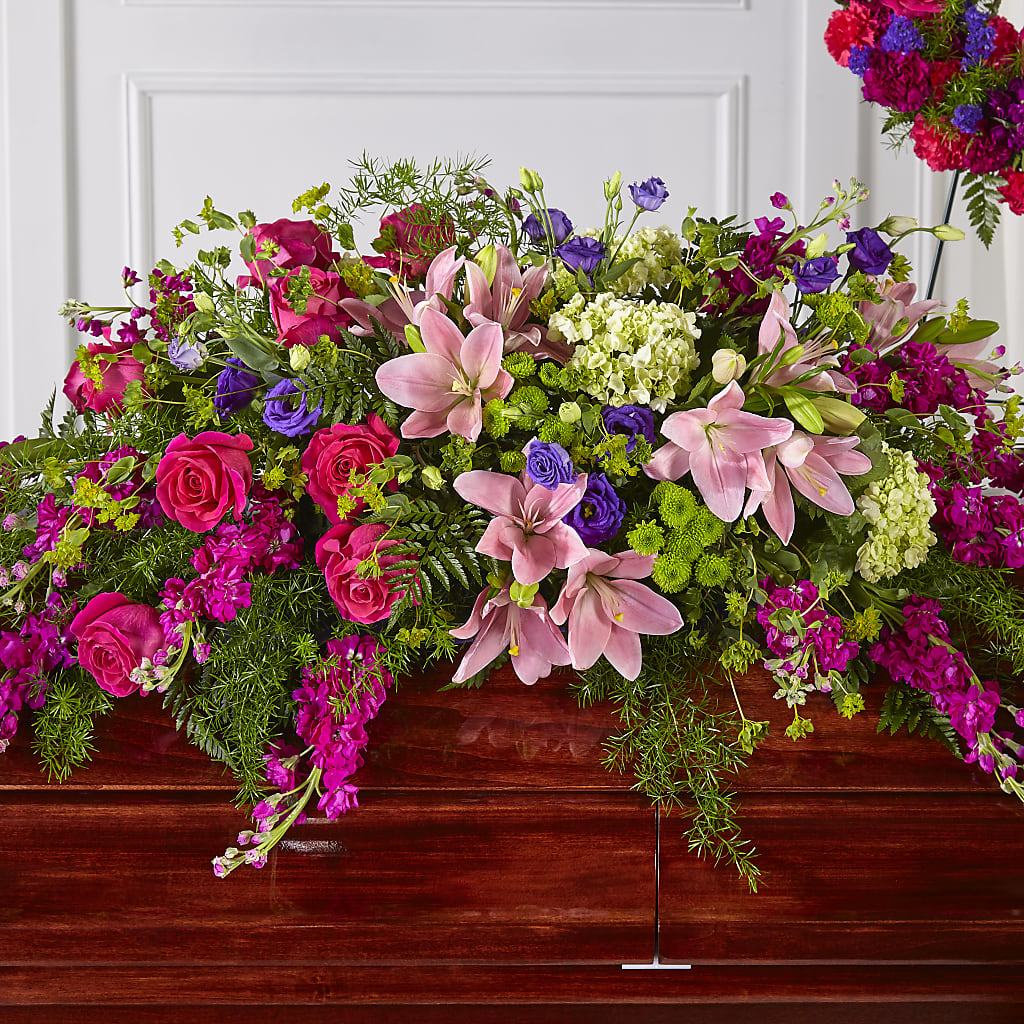 Radiant Tribute Casket Spray – Blossoms In Studio Of Flowers, Forest MS