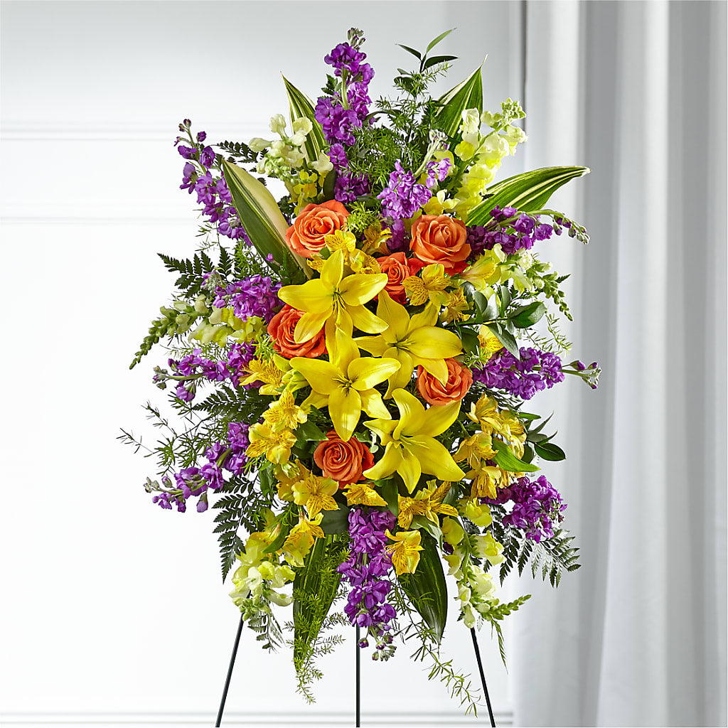 Thoughtful Prayers Standing Spray – Blossoms In Studio Of Flowers, Forest MS