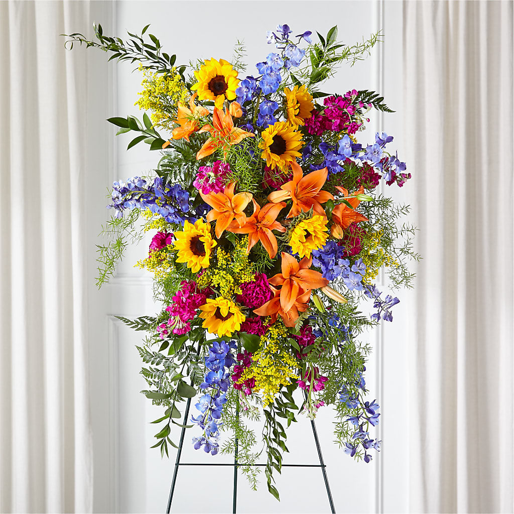 Sunlit Memories Standing Spray (Standard) – Blossoms In Studio Of Flowers, Forest MS