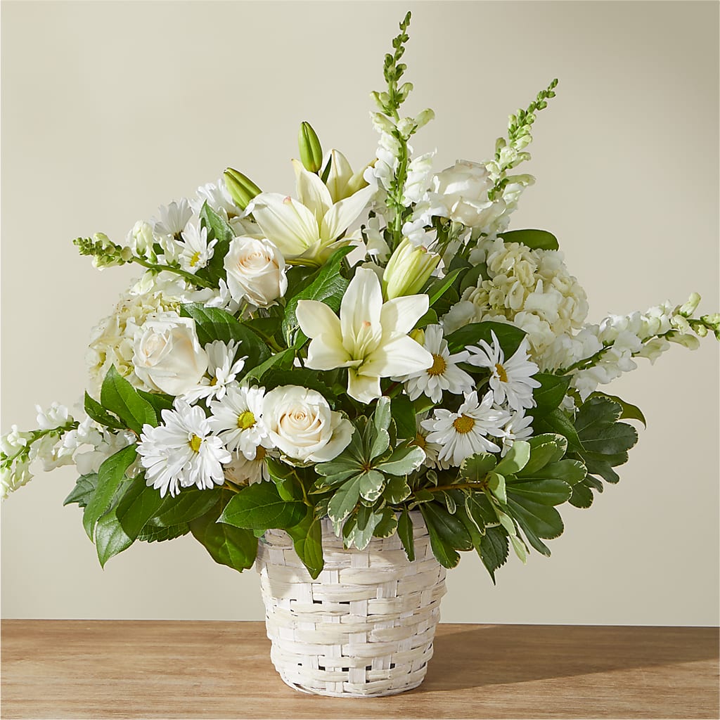 Ivory Elegance Floral Basket – Blossoms In Studio Of Flowers, Forest MS