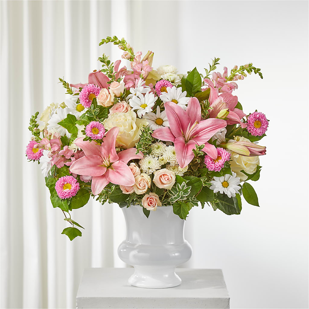 Empathetic Blooms Urn Arrangement – Blossoms In Studio Of Flowers, Forest MS