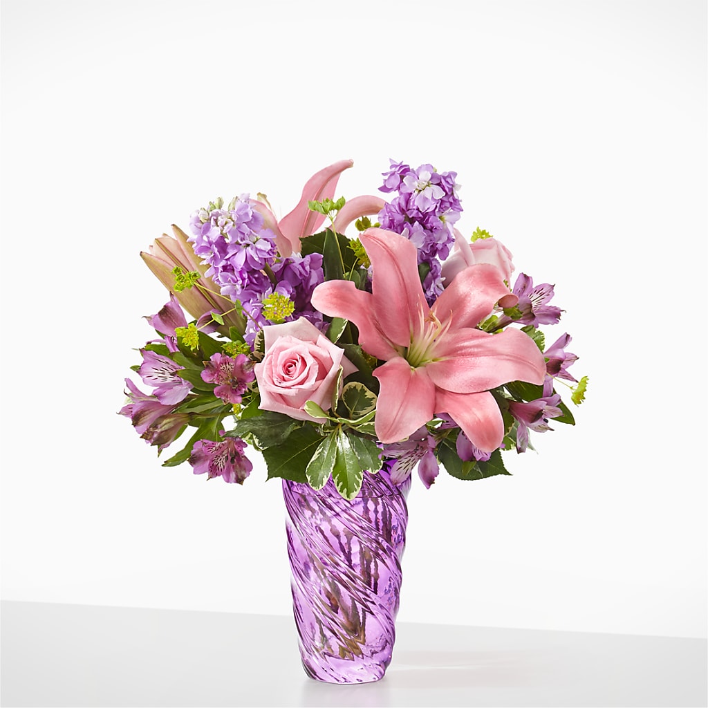 Precious Petals Bouquet with Luxe Swirl Vase – Blossoms In Studio Of Flowers, Forest MS