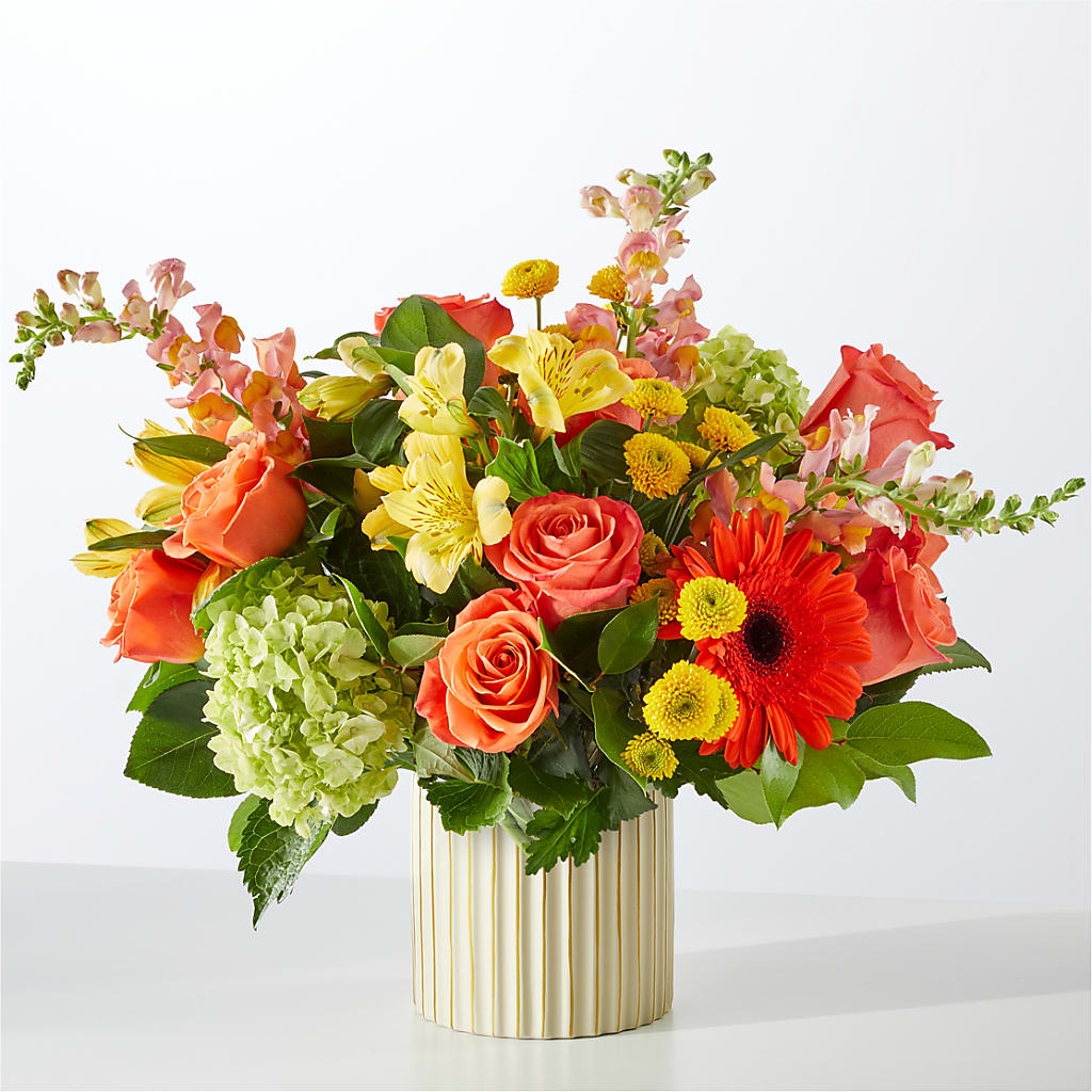 Autumn Sunshine Bouquet with Ivory Vase – Blossoms In Studio Of Flowers, Forest MS