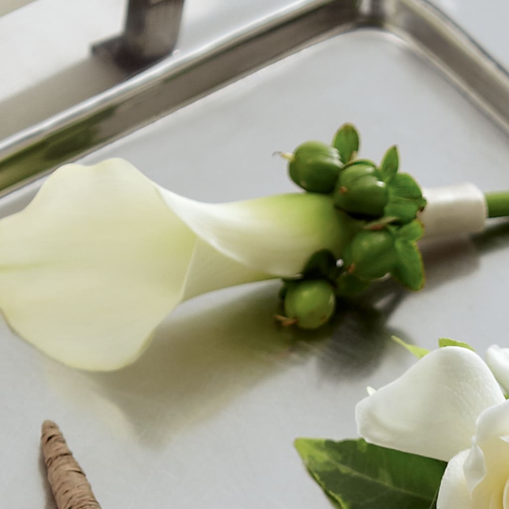 White Calla Boutonniere – Blossoms In Studio Of Flowers, Forest MS