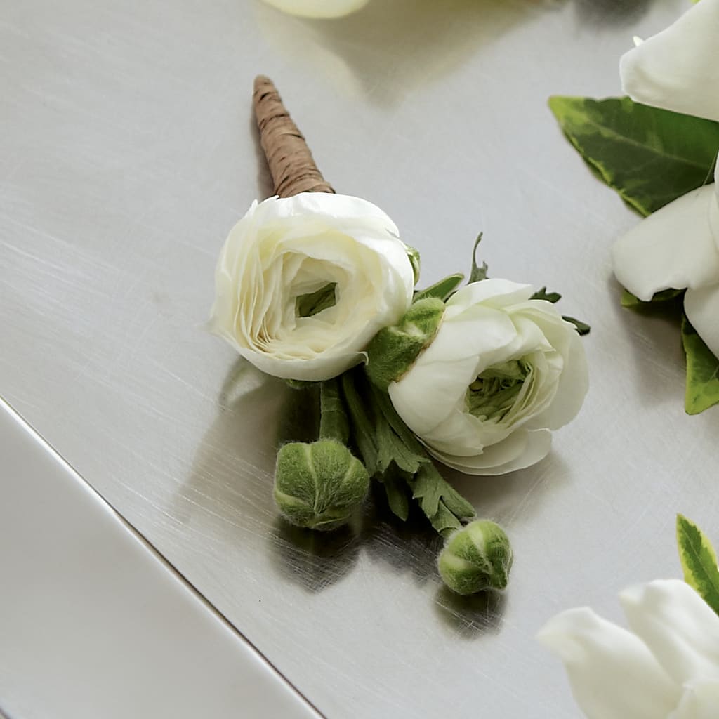 White Ranunculus Boutonniere – Blossoms In Studio Of Flowers, Forest MS
