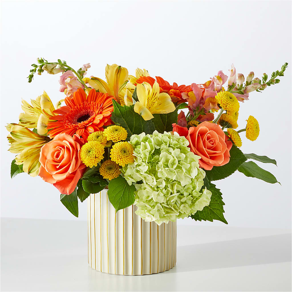 Autumn Sunshine Bouquet with Ivory Vase –  Blossoms In Studio Of Flowers, Forest MS