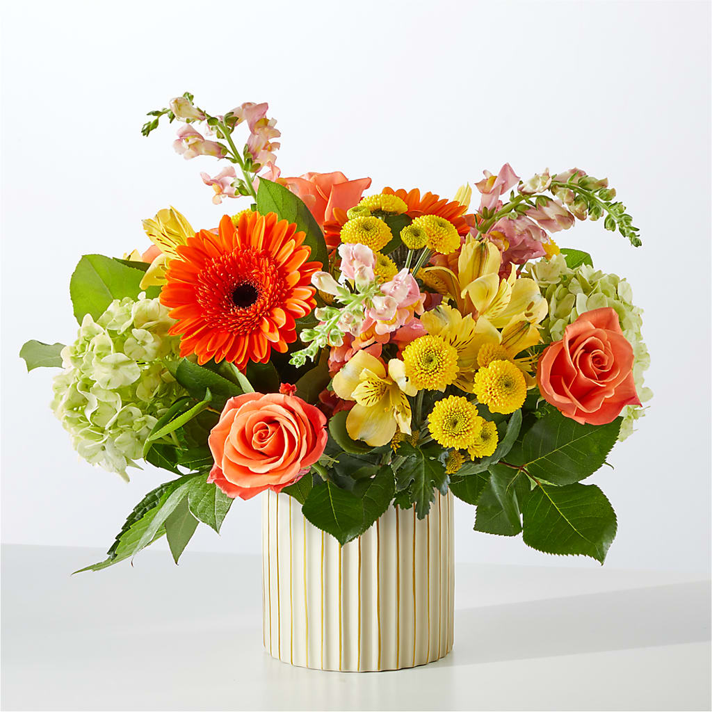 Autumn Sunshine Bouquet with Ivory Vase –  Blossoms In Studio Of Flowers, Forest MS