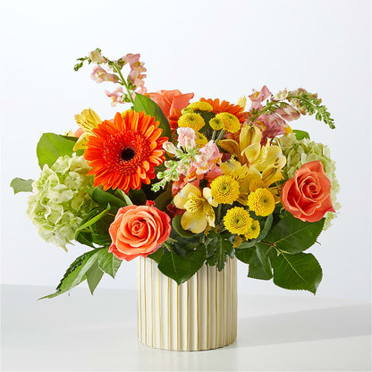 Autumn Sunshine Bouquet with Ivory Vase –  Blossoms In Studio Of Flowers, Forest MS