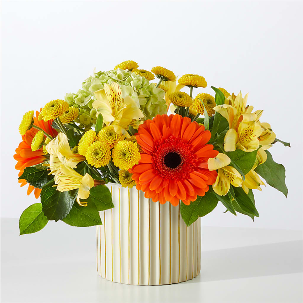 Autumn Sunshine Bouquet with Ivory Vase –  Blossoms In Studio Of Flowers, Forest MS